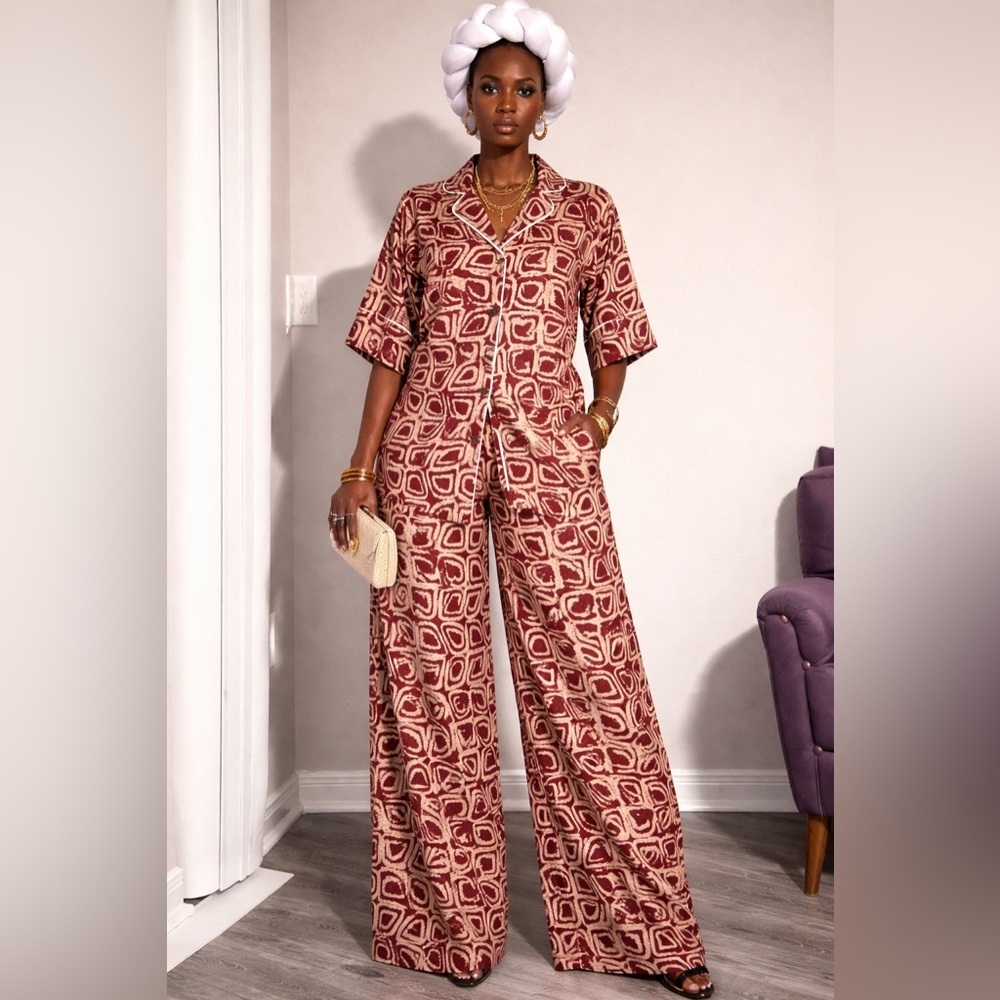 Stylish Red Geometric Women's 2 piece lounge wear